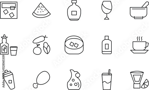 Collection of Line Art Drink Icons Cocktails, Beverages, and Food Illustrations for Menus, Websites, and More