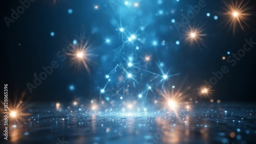 3D Animation Of Bright Blue Sparks Magically Appearing In The Dark, Glittering And Whirling, Leaving Glowing Trails And Reflections On The Floor, Creating A Magical Festive Atmosphere. 4k video