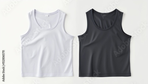 Blank tank top color white and black front view on white background