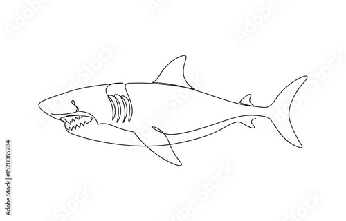 Sharks fish Continuous one line drawing of fish isolated flat vector illustration, Shark fish in continuous line art drawing style. Minimalist black linear sketch on white background.