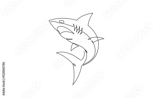 Sharks fish Continuous one line drawing of fish isolated flat vector illustration, Shark fish in continuous line art drawing style. Minimalist black linear sketch on white background.