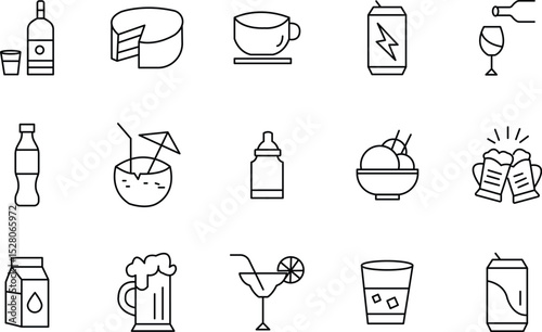 Collection of 20 Line Icons Drinks, Beverages, Food and More - EPS Vector Graphics