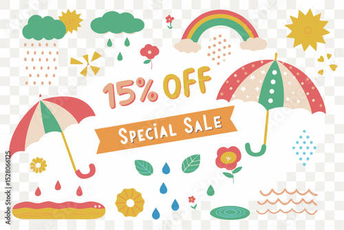 Happy Easter card with eggs, a cute vector illustration of a summer beach parasol pattern design, perfect for a sunny holiday season