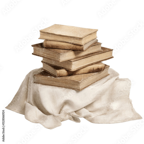 Stack of Vintage Books on a Linen Cloth