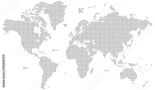 Geometric squire shape dotted world map that visualizes Earth in abstract, minimalist style. Infographics, clip art, or educational tools. Squire shape dotted world map feathering country boundary