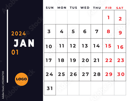 desktop calendar with December 2024  navy blue white  red and black color vector illustration design