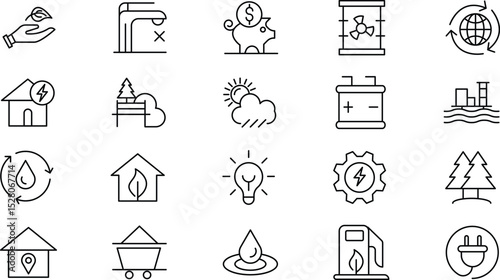 Sustainable Energy Icons Eco-Friendly Line Art Graphics for Websites and Apps