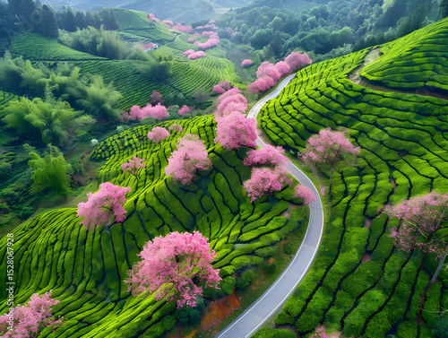 Aerial views of urban buildings and green parks