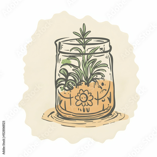Plants Growing in Jar Illustration for Gardening Projects
