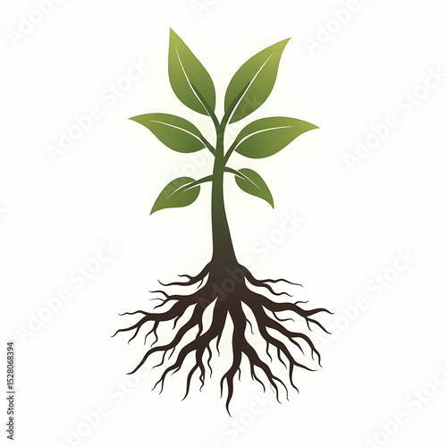 Plant Growing with Root System Illustration on White