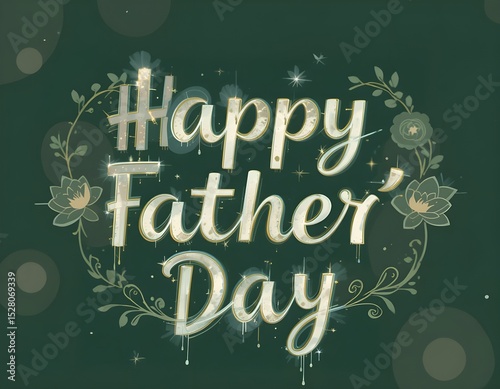 Happy father's day typography with dark green color background.