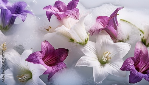 Wallpaper Mural white and pink campanula flowers deep frozen in ice water and milk creating a artistic abstract background Torontodigital.ca