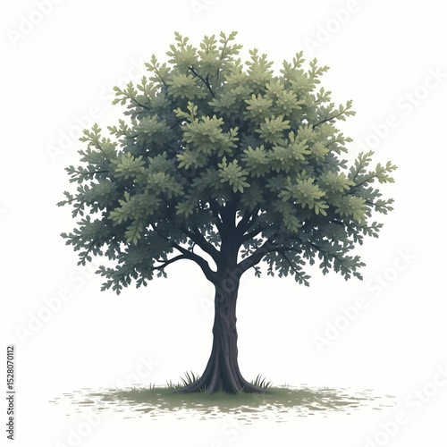 Illustration of a Green Tree with a Thick Trunk Isolated on White
