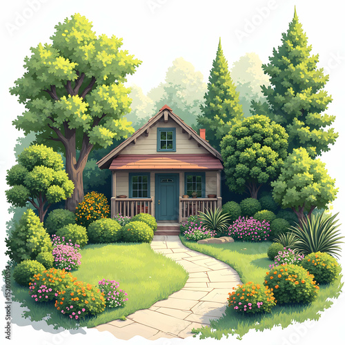 Charming Cottage Garden Path Leading to a Cozy Home