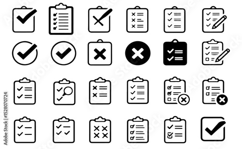 Collection of Checklist Icons Tick Cross Symbols for Task Management and Project Planning