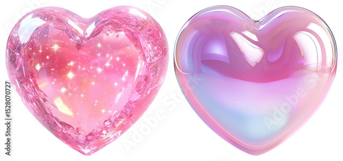 PNG Sparkling pink crystal hearts, element set on transparent background photo