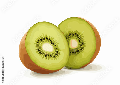 Fresh illustration of sliced kiwi showcasing its vibrant green flesh and black seeds