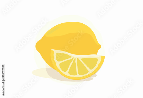Bright illustration of a lemon with a sliced section showing its juicy texture