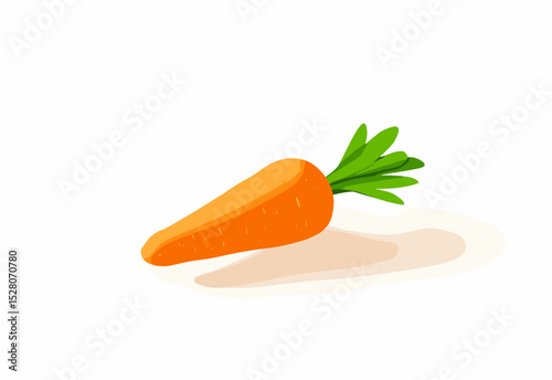 Bright illustration of a fresh carrot with green tops on a white background
