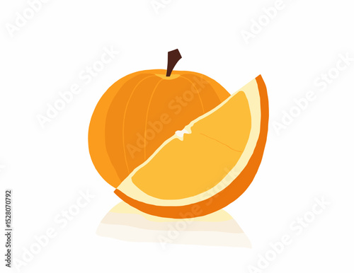 Vibrant illustration of an orange fruit with a slice showing its juicy flesh