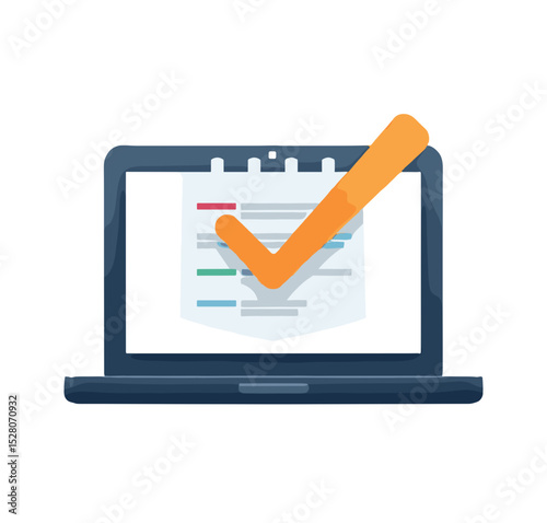 Illustration of a laptop showing a completed checklist on the screen with a checkmark