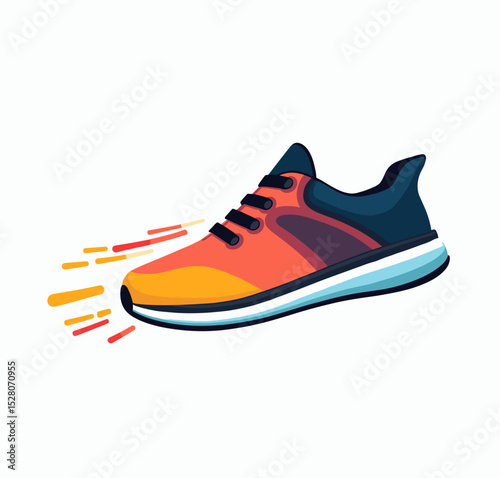 Colorful running shoe illustration with dynamic lines suggesting motion and speed