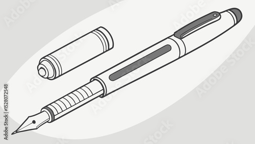 Open Fountain Pen: Line Art Illustration for Writing or Signing