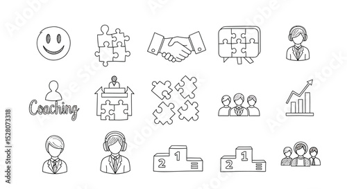 Hand Drawn Business & Coaching Doodle Icon Set - Vector Relationship & Support Symbols