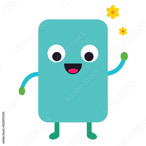 Happy Teal Rectangle Cartoon Character