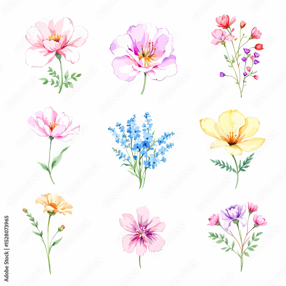 custom made wallpaper toronto digitalBeautiful watercolor floral set with hand-drawn summer wild field flowers, featuring clip art illustrations