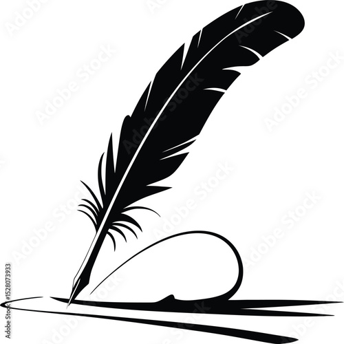 A refined illustration of a quill feather poised above a swirling line, symbolizing the art of writing and creativity.