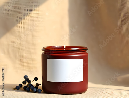 Red Candle Jar with Blank Label:  Perfect for Branding and Product Mockups