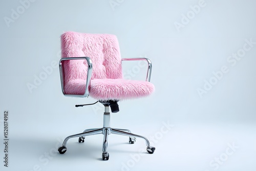 A whimsical pink furry office chair, symbolizing comfort, unique workspace, playful design, or a touch of extravagance in the office. photo