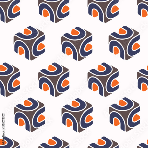 A vibrant pattern featuring stylized cubes with a modern design, creating a visually engaging repetitive motif.