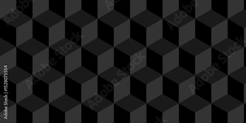 Abstract cubes geometric tile and mosaic wall or grid backdrop technology wallpaper black background. Seamless geometric pattern square shapes repeat surface art design.	
