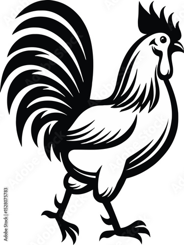 An elegant illustration of a rooster, showcasing its prominent features and detailed plumage. The design captures the essence of farm life and the vibrant personality of this iconic bird.