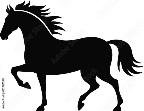 Silhouette of a horse in a prancing pose with a flowing mane and tail