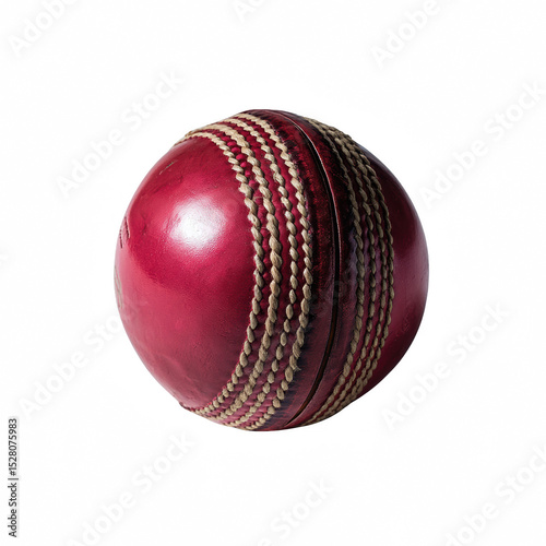 Cricket ball: The quintessential cricket ball, a symbol of sport, with its iconic crimson hue and expertly crafted stitching, poised for action.