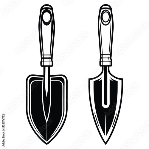 Gardening tools trowels spade set black white