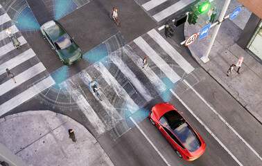 Fotobehang Voertuigen Stedelijk verkeer met autonome voertuigen  © karelnoppe
