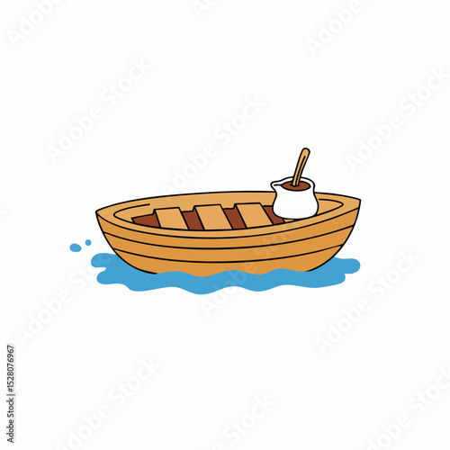 Wooden Rowboat with Sauce Boat Illustration