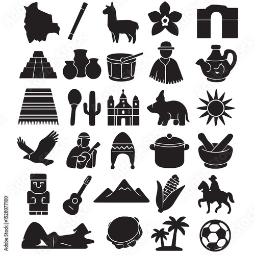 Vector illustration set of iconic symbols and elements representing south american culture