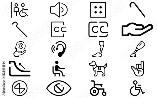 Accessibility icons vector set, inclusive design symbols, disability awareness, ADA compliant graphics, universal sign collection