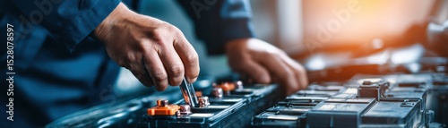 Mechanic replacing car battery with ecofriendly alternative