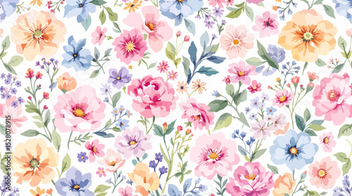 Delicate colorful watercolor flowers on a light background. Pattern flowers.	