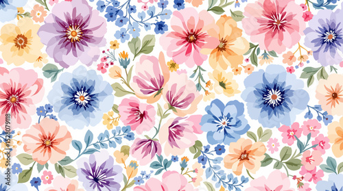 Delicate colorful watercolor flowers on a light background. Pattern flowers.	