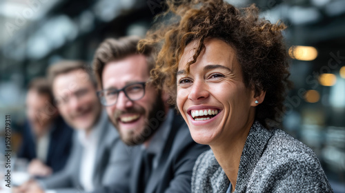 Corporate teamwork with smiling professionals in conference space