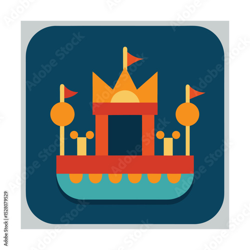 Colorful flat design illustration of a stylized castle or boat for children's educational content