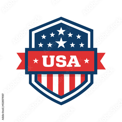 USA patriotic badge vector illustration, American emblem design, 4th of July military insignia, freedom symbol