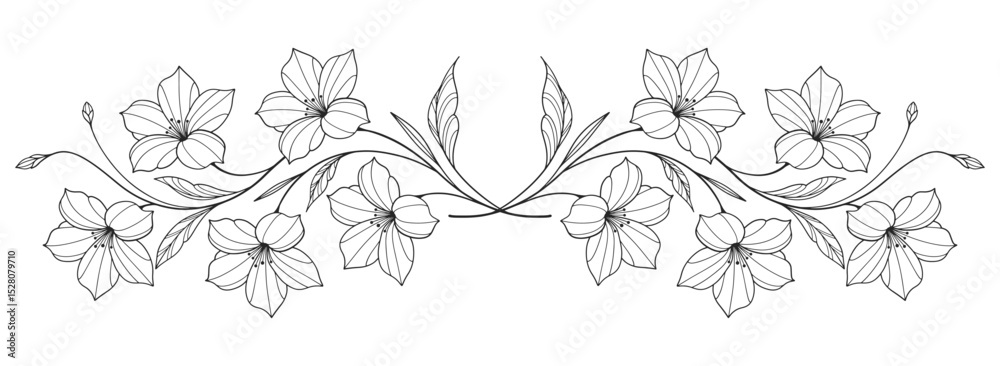 Fototapeta premium flower and leaves drawing. Vector hand drawn engraved floral card. Botanical, branch and flower Black ink sketch. Great for tattoo, invitations, greeting cards, decor